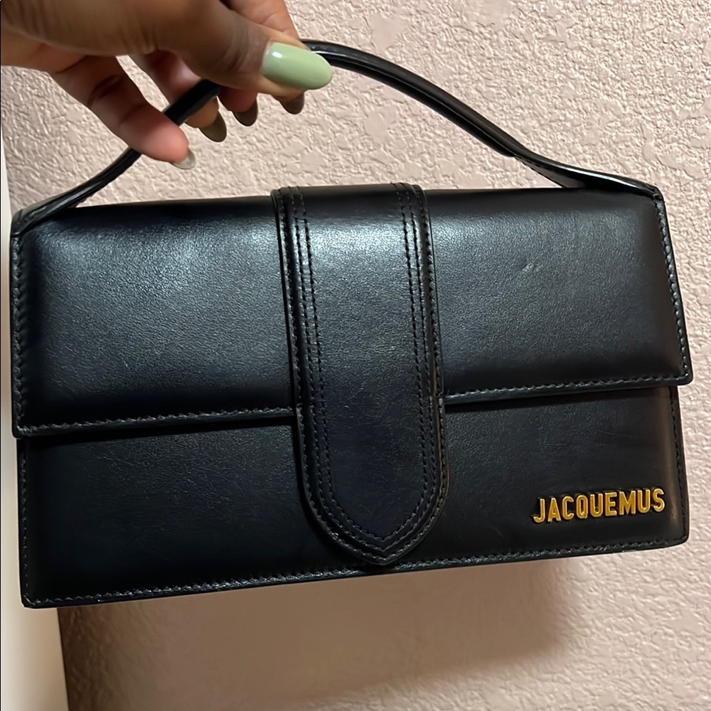 Jacquemus Black Leather Clutch with Gold Logo